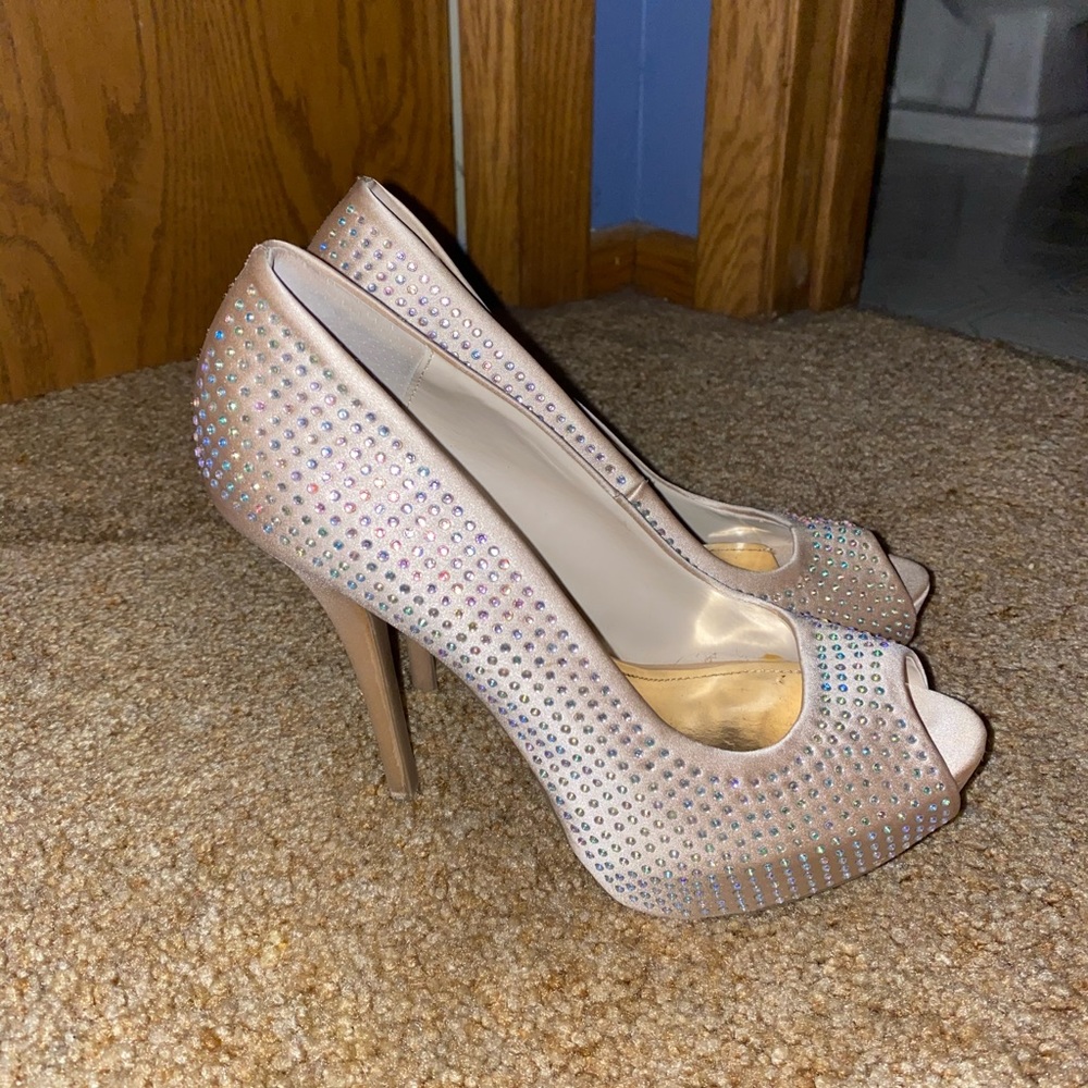 Champagne Rhinestoned Heels